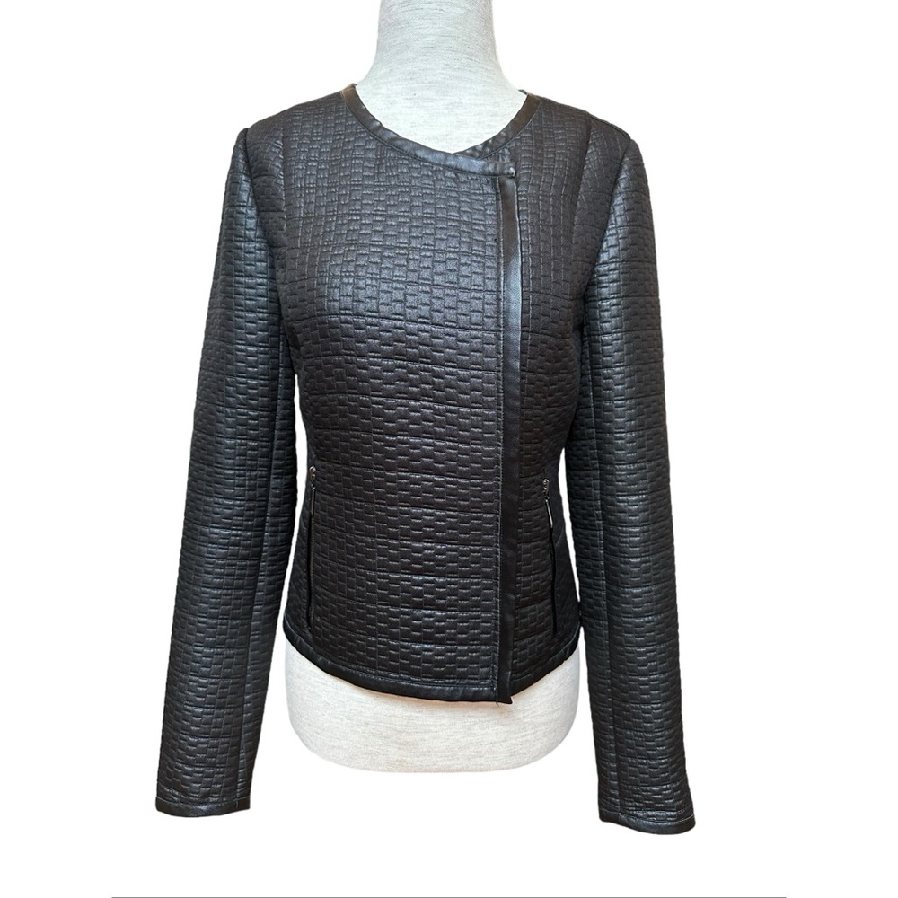Lord & Taylor 424 Fifth Black Leatherette Zip Up Suit Blazer, 0